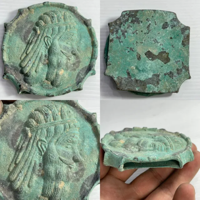 Wonderful Ancient Roman Greek Old Bronze King Face Engraved Belt Bucklet
