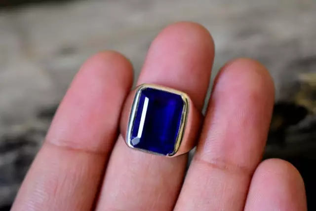 Tanzanite Quartz Bague,Chevalière,925Sterling Bague Argent,Unisexe Homme Anneau