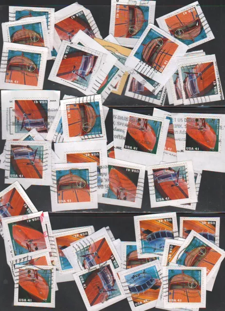 Vintage Mahogany Speedboats 2007 Sc 4160-63 -Unsorted- ~40 stamps used on paper