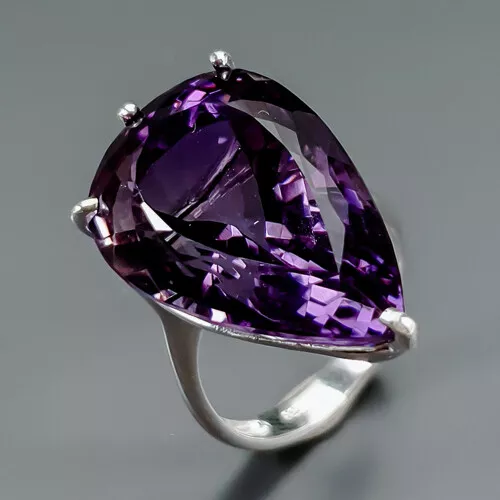 Handmade 30 ct Natural Amethyst Ring 925 Sterling Silver Size 8.5 /R348577