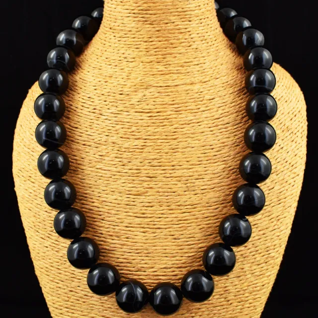 Untreated 1155.00 Cts Natural Black Onyx Round Shape Beads Necklace NK-05E249