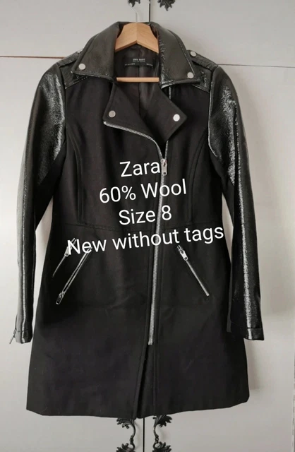 Manteau Long Femme Zara En Laine - Taille M Gris Moyen, Neuf Avec étiquettes (sans Ceinture)