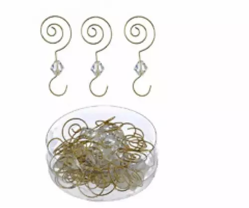 24 Spiral GOLD Jewel Bead fancy Ornament Hook Wire Hanger Christmas Tree K.Adler