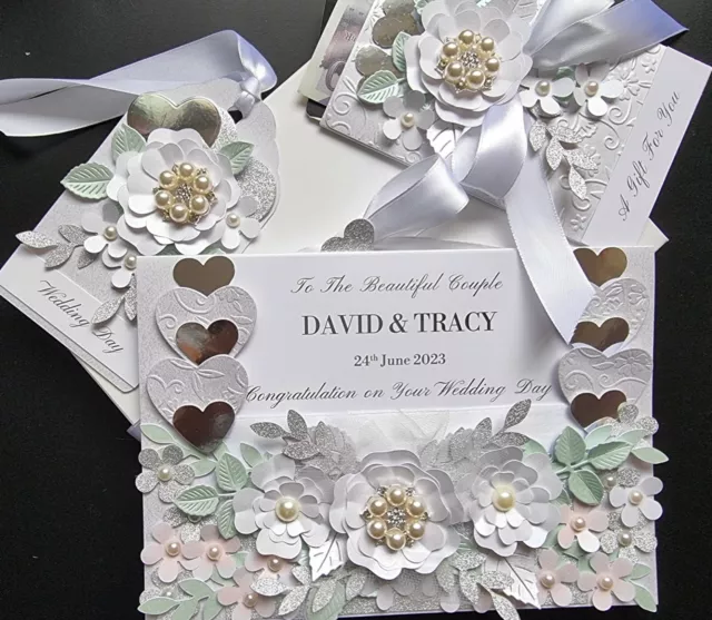 Wedding card, luxury 3D handmade personalised card in a gift box,gift wallet tag