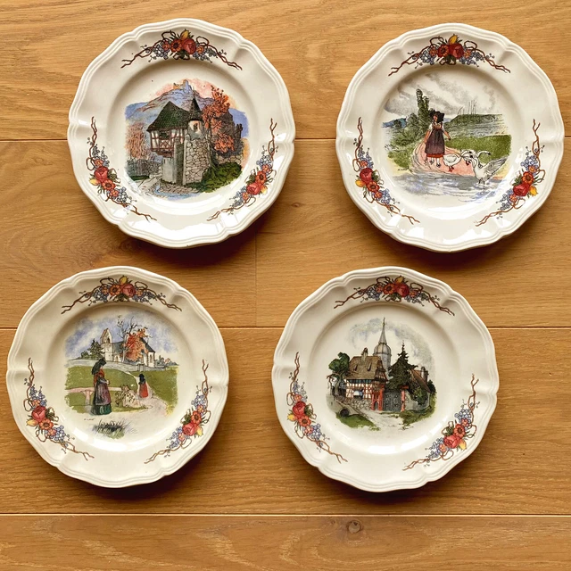 Lot d'assiettes à dessert, faïence Sarreguemines Obernai Alsace, par Henri Loux