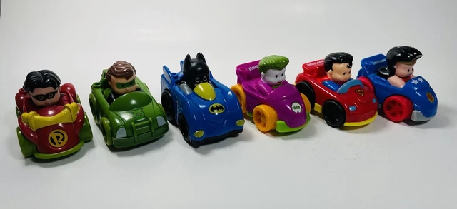 Fisher Price Little People DC Super Hero Wheelies Car Lot Superman Robin Joker + Fisher Price Little People DC Super Hero Wheelies Car Lot Superman Robin Joker +