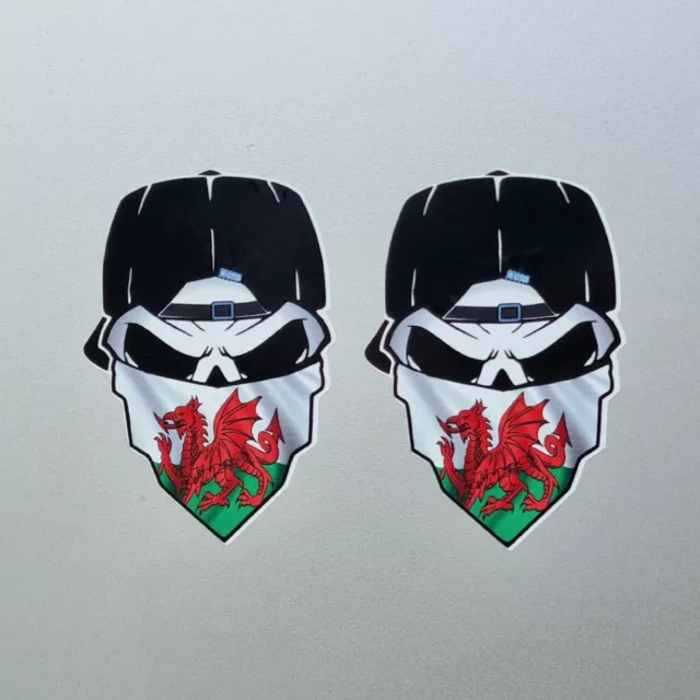 2x Pequeño Calavera Con Cara Bandana & Wales Welsh Bandera de Vinilo Pegatina