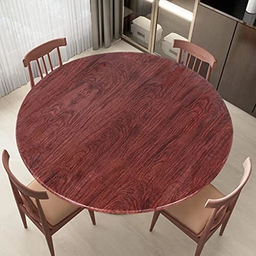 Round Waterproof Table Cover Elastic Tablecloth Vinyl Fitted Table C...