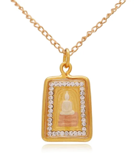 Thai Burmese Amulet Buddha Monk Thailand Temple Gold Micron Necklace Pendant