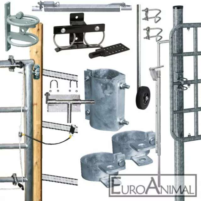 Zubehör für Weidetor Riegel Verschluss Stützrad Torpfosten Überwurf Elektro-Set