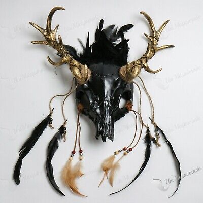 Black Red Deer Horn Animal Skull Masquerade Halloween Party Mask