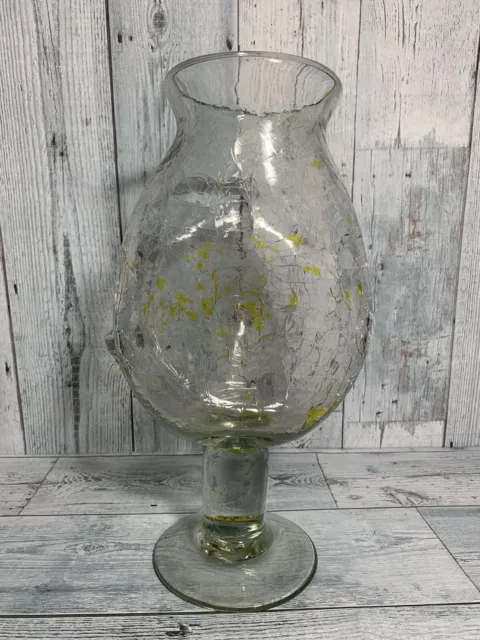 Vintage/MCM Crackled Pinched Art Glass Vase Clear & Yellow Blenko/Rainbow ???