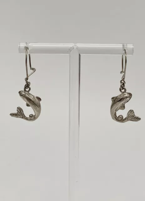 Sterling Silver 925 Fish/Dolphin Shape Dangle/Drop Earrings 2.62gm Unique Design