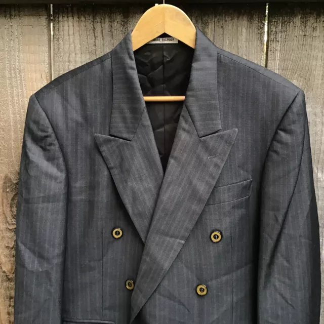 Vintage Pierre Balmain paris grey double breasted designer blazer coat size 48 2