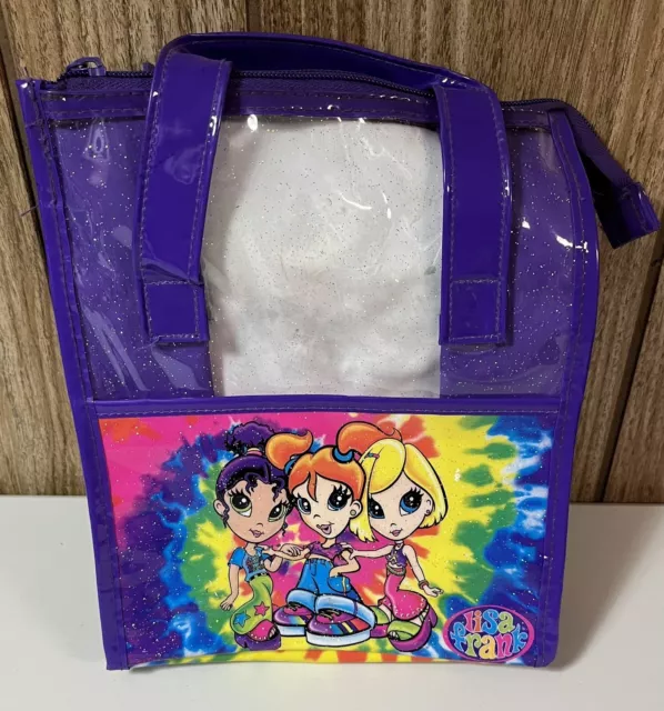 Vintage Lisa Frank Girls Tote Bag Zipper Lunch Box Purse Rainbow Tie Dye