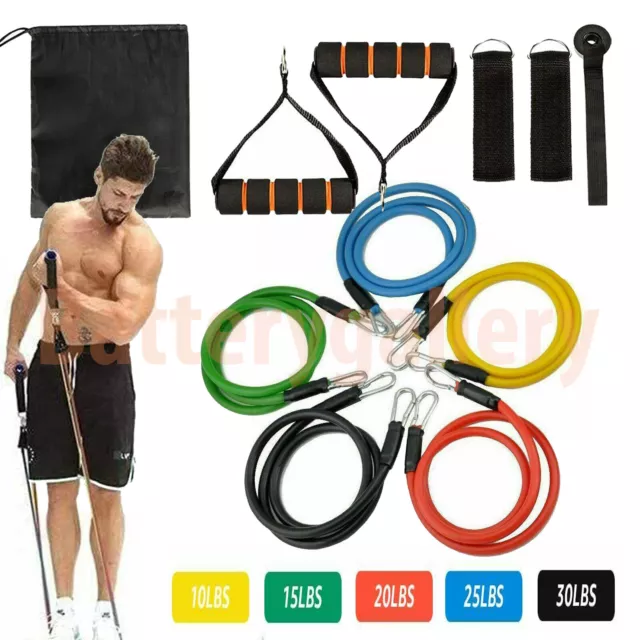 11 PCS Resistance Band Set Yoga Pilates Abs Exercise Fitness Tube Workout Bands