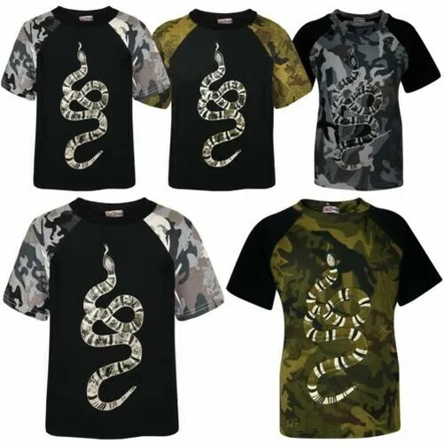 Ragazzi T-Shirt Bambini di Design 100% Cotone Serpente Stampa New Età 5-13 Anni