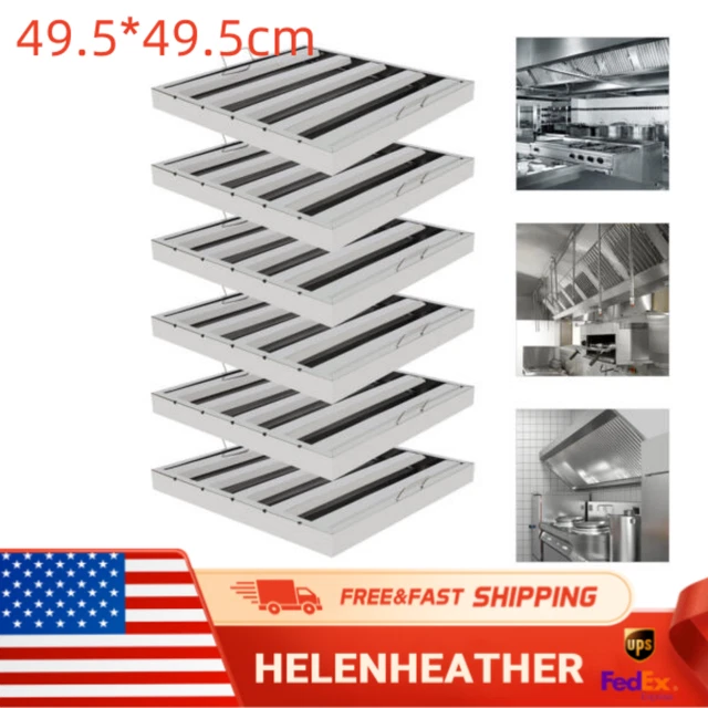 6Pcs 49.5cm*49.5cm Hood Grease Exhaust Filter Baffle Stainless Steel Filter Hood