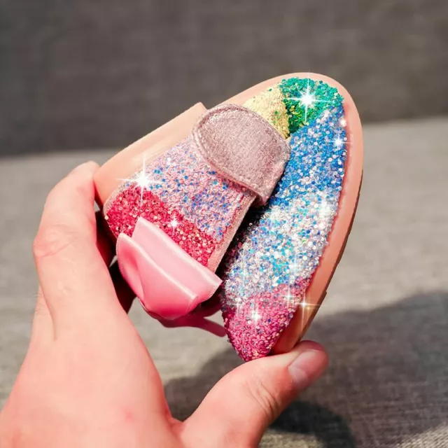 Kids Girl Baby Princess Shoes Fancy Party Rainbow Sequin Bow Flat Princess Shoes 2