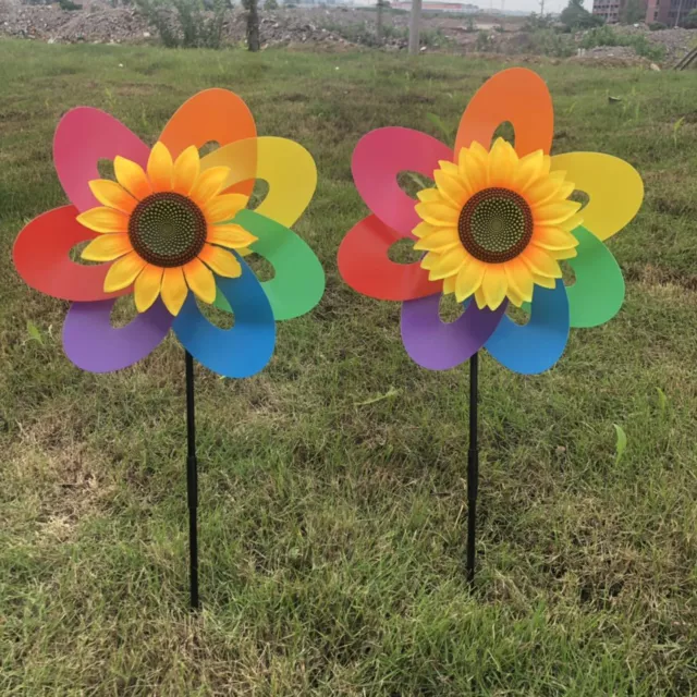 1 Set Windmill Eco-friendly Wear Resistant Rainbow Flower Windmill Spinner