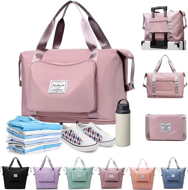 Women Large Capacity Folding Tote Duffel Bag Gym Travel Weekender Overnight Bag