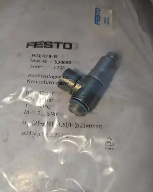 *NEW* FESTO HGL-1/8-B 530030 Piloted Non Return Valve