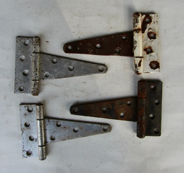 Lot of 4 Vintage Metal Barn Door T-Strap Hinges Rustic Primitive Barn Fresh