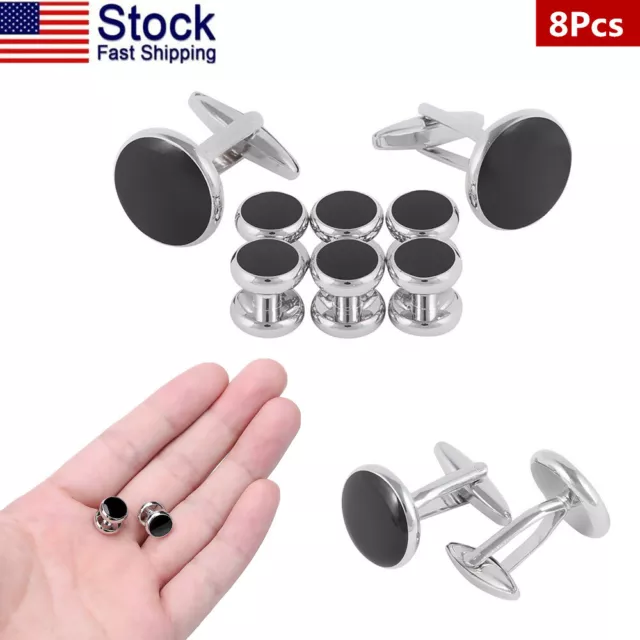 8Pcs Mens Tuxedo Shirt Cufflinks + Button Studs Set Stainless Steel,Fashion Gift