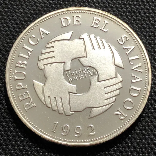 🇸🇻 El Salvador Unc Silver Proof Coin • 1992 • ¢150 Colones • Peace •With Box