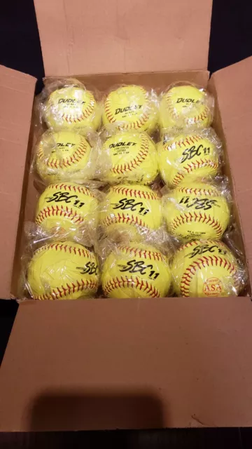 Dudley SBC11 FP ASA Leather 11" Yellow Fast Pitch Softballs, 1 Dozen - Brand New