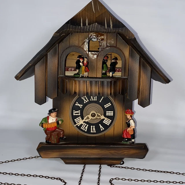 German Cuckoo Clock Black Forest Dancers Chalet WORKS - READ - Missing Parts German Cuckoo Clock Black Forest Dancers Chalet WORKS - READ - Missing Parts
