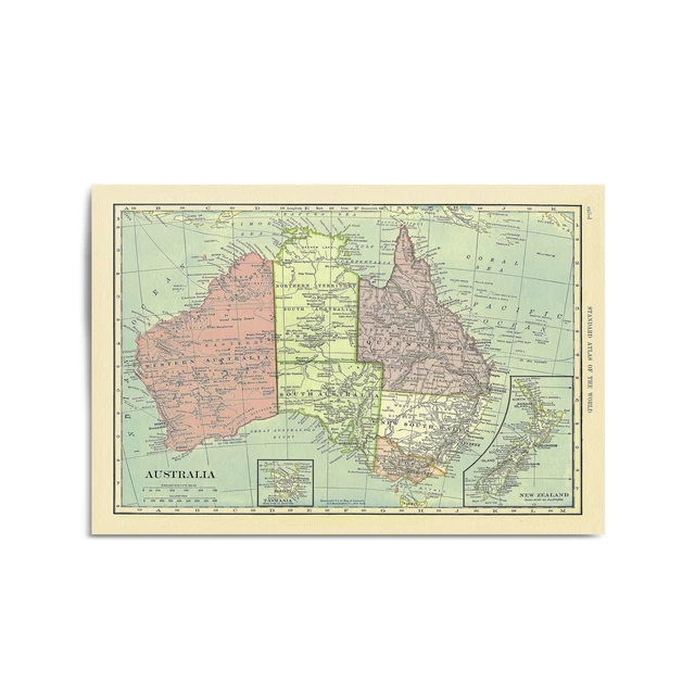 VINTAGE AUSTRALIA OLD Map Wall Art Poster Print, Canvas or Framed 16.
