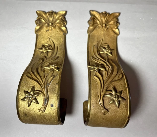 Pr. Antique Gilded Bronze or Brass Curtain Tieback Holders