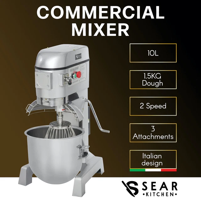 Planetary Mixer 10 Litre Commercial Stand - Food Dough Pizza Bread - 3 Agitators