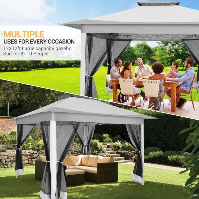 Pavillon Doppeldach 3,6x3,6m Wasserdicht Stabil + Moskitonetz Partyzelt 07