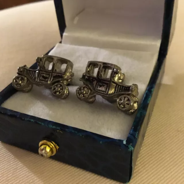 Cufflinks Vintage Cars Silver Tone With 3D Texture Classic Car
