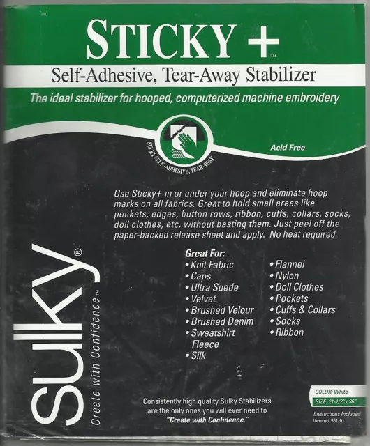Sulky Sticky + -  21-1/2"x 1 yard - Self-adhesive, Tear-Away Stabiliser