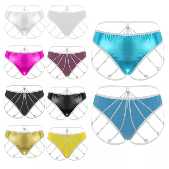 Womens Lingerie Bikini Briefs Sexy Underwear With Chain G-string Wetlook Shiny