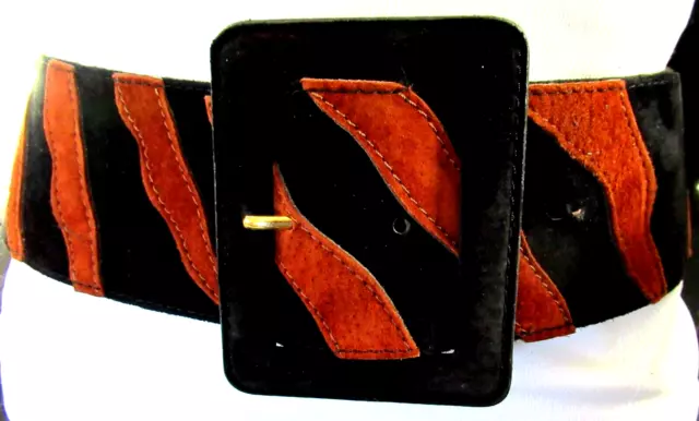 YSL YVES SAINT LAURENT RIVE GAUCH Suede Leather Tiger Striped Vintage Belt