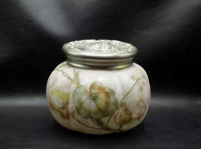 Wonderful Antique Decorated Crown Milano Mt. Washington Art Glass Cracker Jar