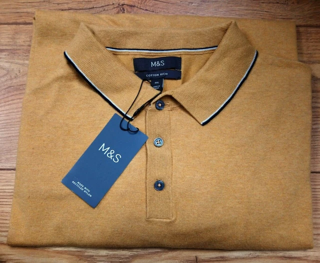 Polo M&S SENARD cotone ricca punta colletto lavorato a maglia TOP 4XL lunghezza più lunga