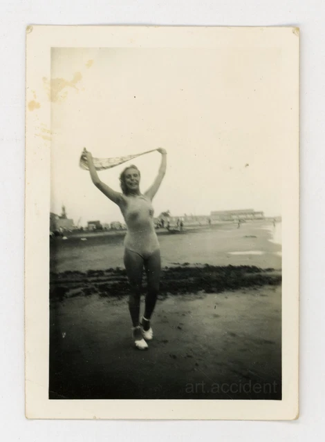 Snapshot -  YOUNG, WILD & FREE Original Vintage Found Photo 1948 Woman Abstract