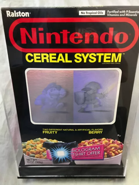 Authentic 1989 Nintendo Cereal System Holographic Box w/Protective Display Case