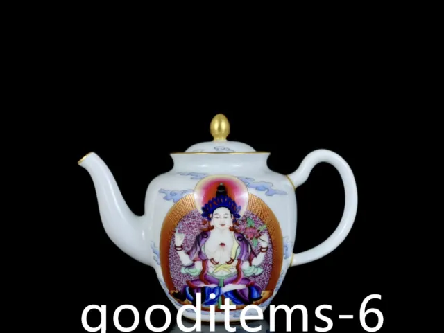 6.2"China Porcelain Qing Qianlong Enamel Color gilt Guanyin Buddha Statue Pot