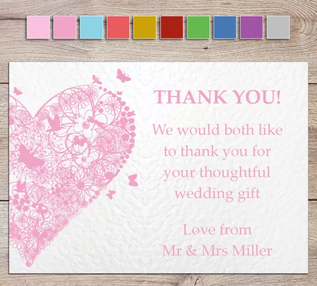 Tarjetas de agradecimiento de boda personalizadas - hechas a mano + sobres corazón y mariposas
