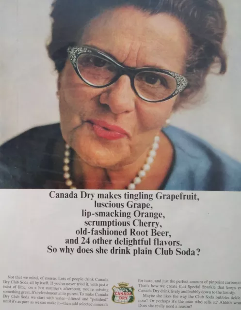 Canada Dry Print Ad Original Vintage 1960s Ginger Ale Grandma CatEye Glasses