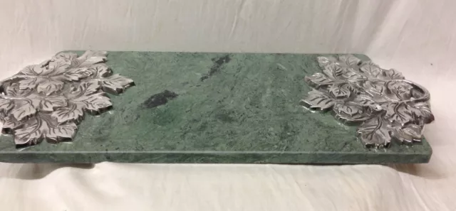 Madison Avenue 16" Green Marble Cheese Board With Pewter Leaf Design In Box