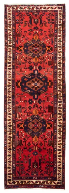 Traditional Hand-Knotted Geometric Carpet 3'4" x 10'0" Wool Area Rug