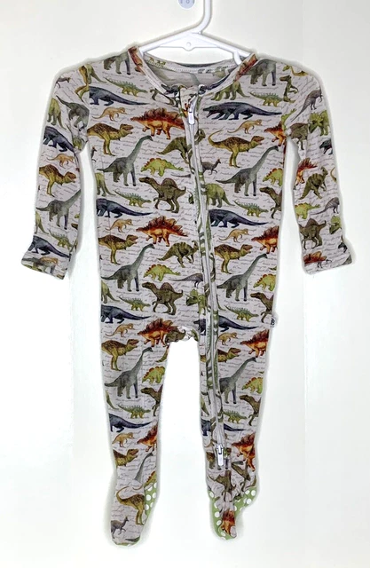 Little Bum Bums 3-6 months Bamboo Pajamas Zippy Sleeper Boys Dinosaurs Gray
