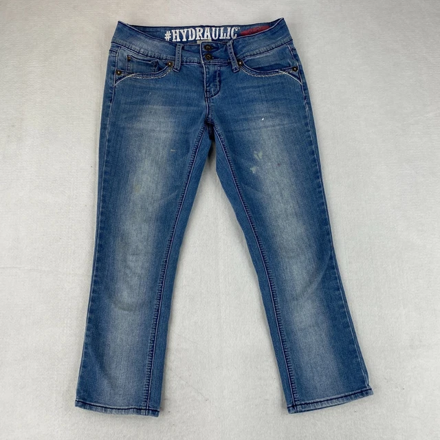 HYDRAULIC Lola Curvy Crop Denim Jeans Juniors 9/10 Blue Low Rise Cotton Blend